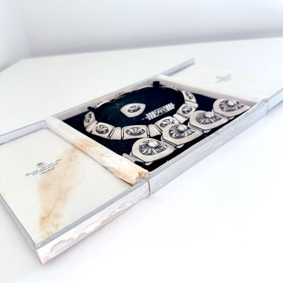 ANTIQUE GEORG JENSEN INC STERLING SILVER NECKLACE BRACELET BROOCH BOXED SET - Picture 11 of 15